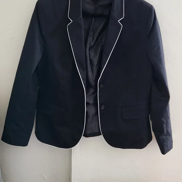 Women's Black Blazer with White Trim - Picture 3 of 5
